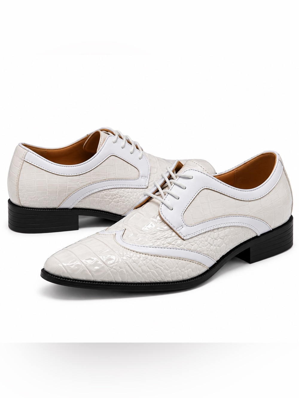 New Enzo Romeo ODN Men's White Croc-Embossed Leather Oxford Shoes Size: 9